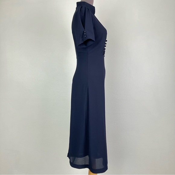 Lindy Bop 1940s Navy Blue Amelia Vintage Collared A-line Midi Dress UK 10 Small - Picture 12 of 15